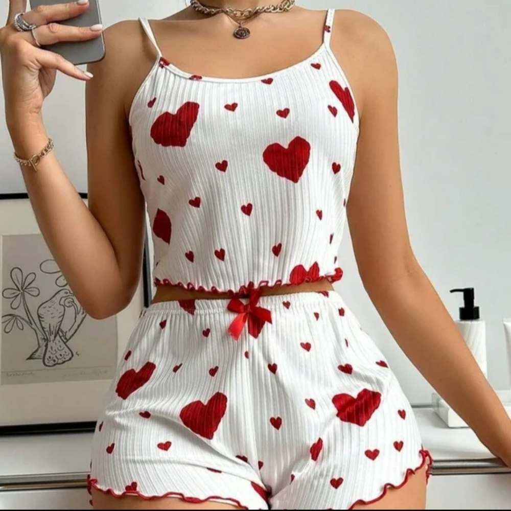 New 2025 knitted Striped Heart print design sweet suspender